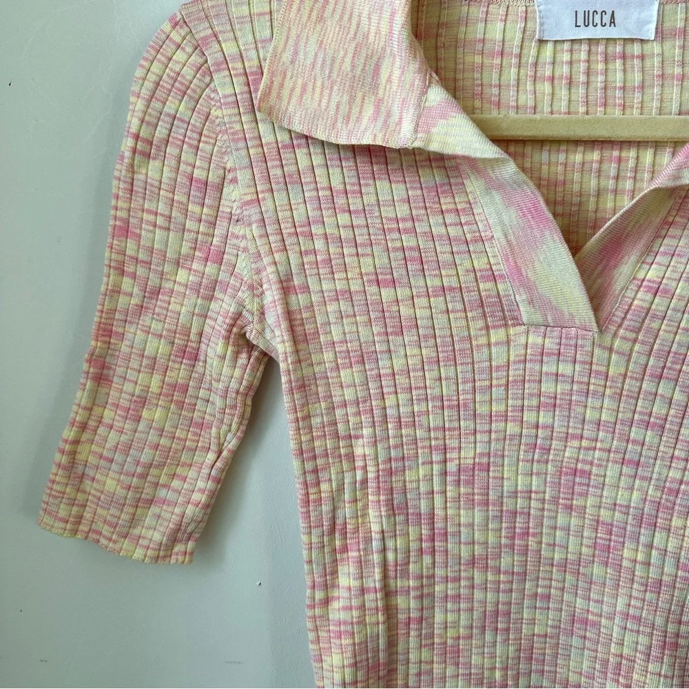 Pink & Cream Ribbed Polo Top - Picture 4 of 6